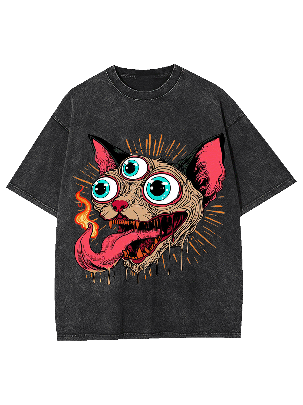 Flaming Three-Eyed Cat Washed Tshirt