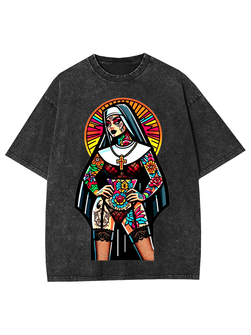 Tattooed Rebel Nun Washed Tshirt