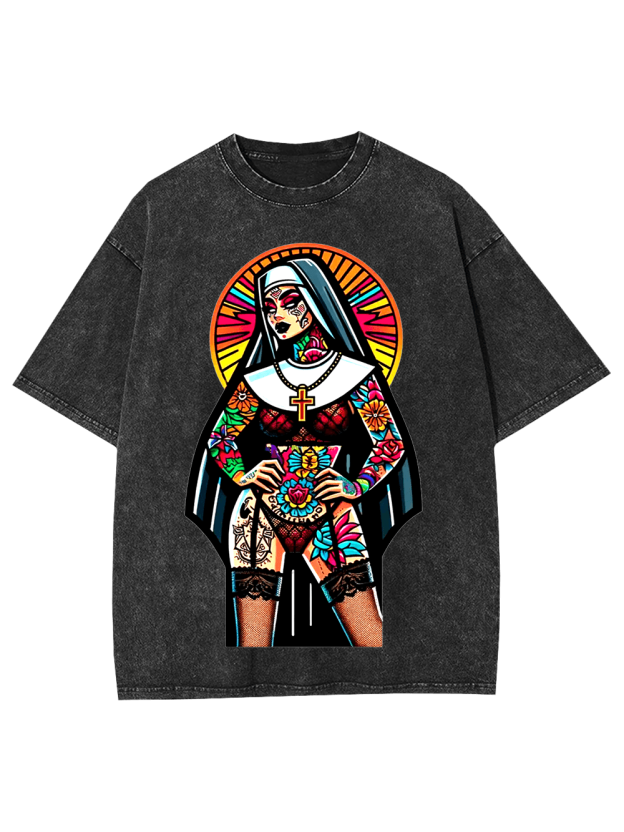 Tattooed Rebel Nun Washed Tshirt