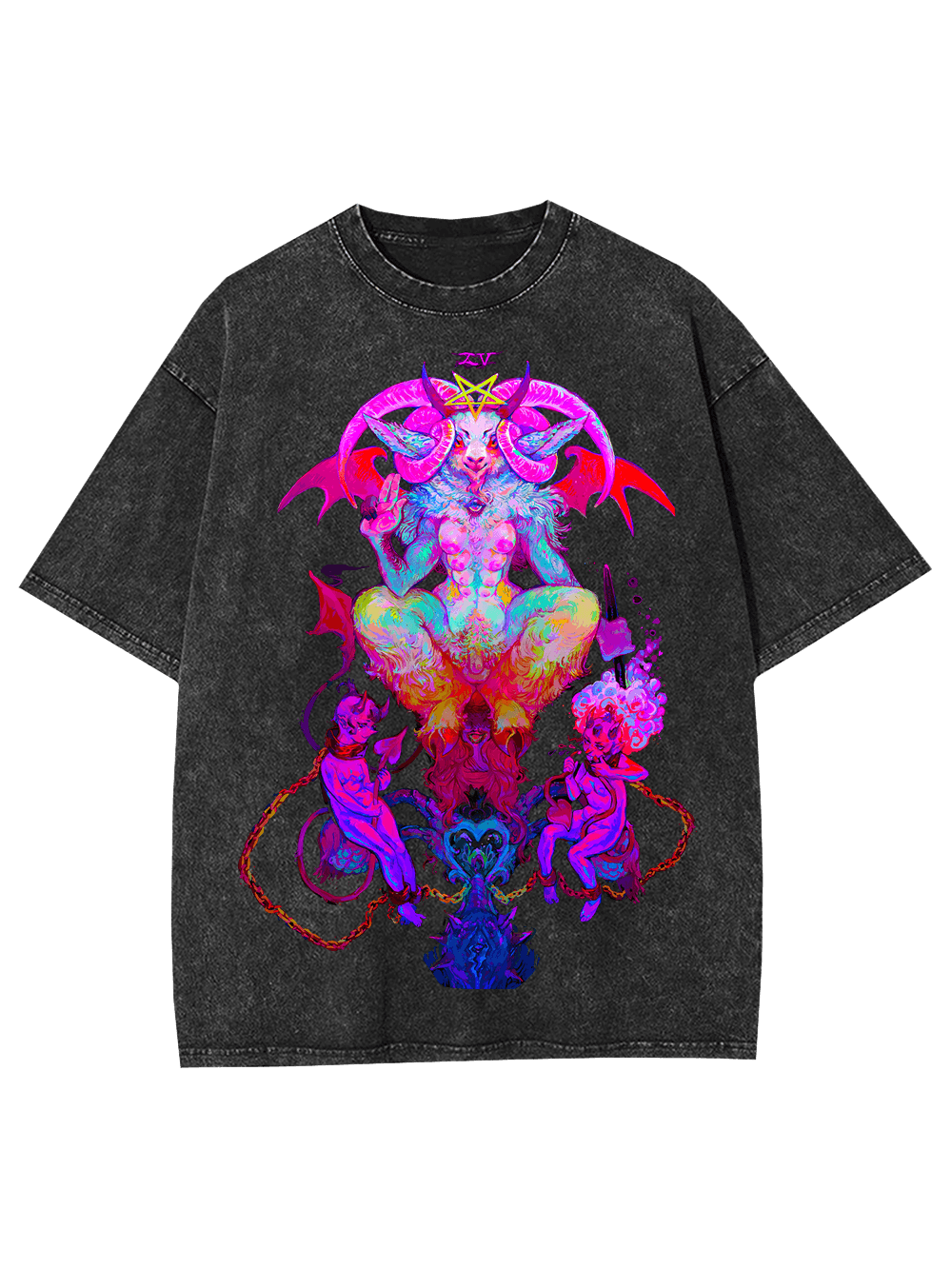 NEON BAPHOMET VISION WASHED TSHIRT