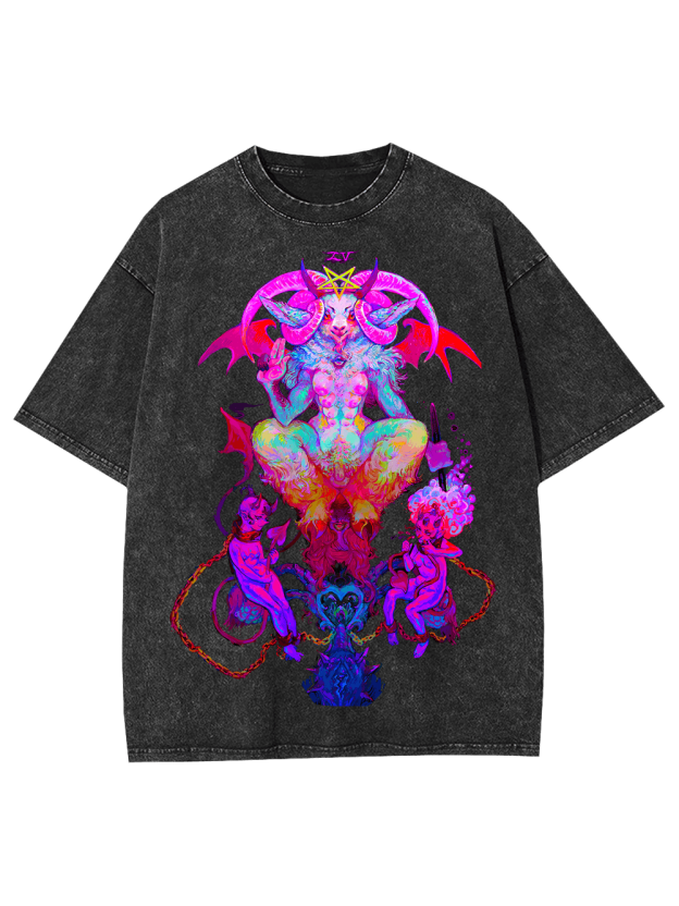 NEON BAPHOMET VISION WASHED TSHIRT