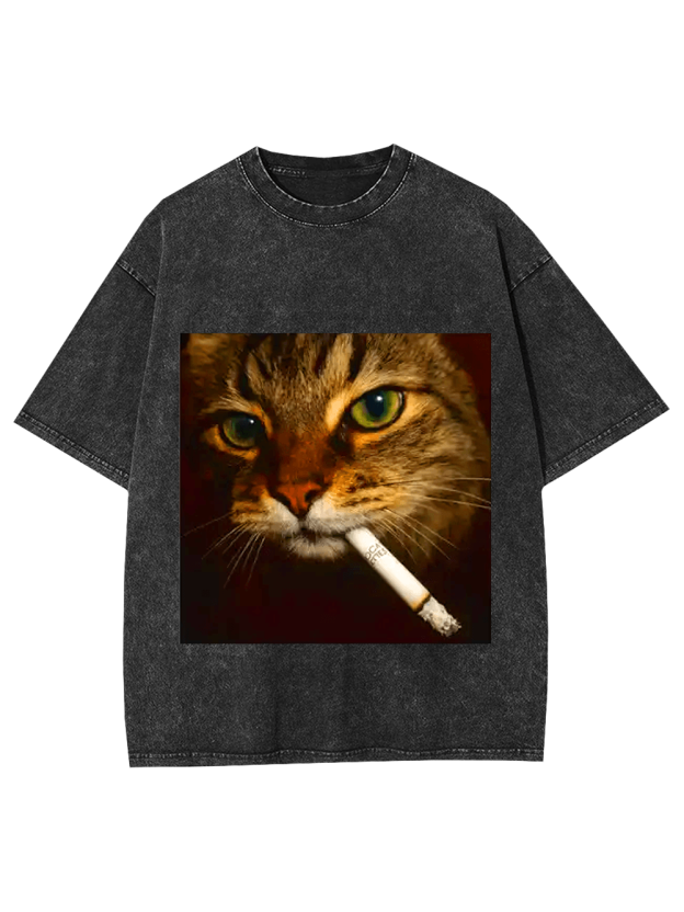 Smoking Cat Washed Tshirt
