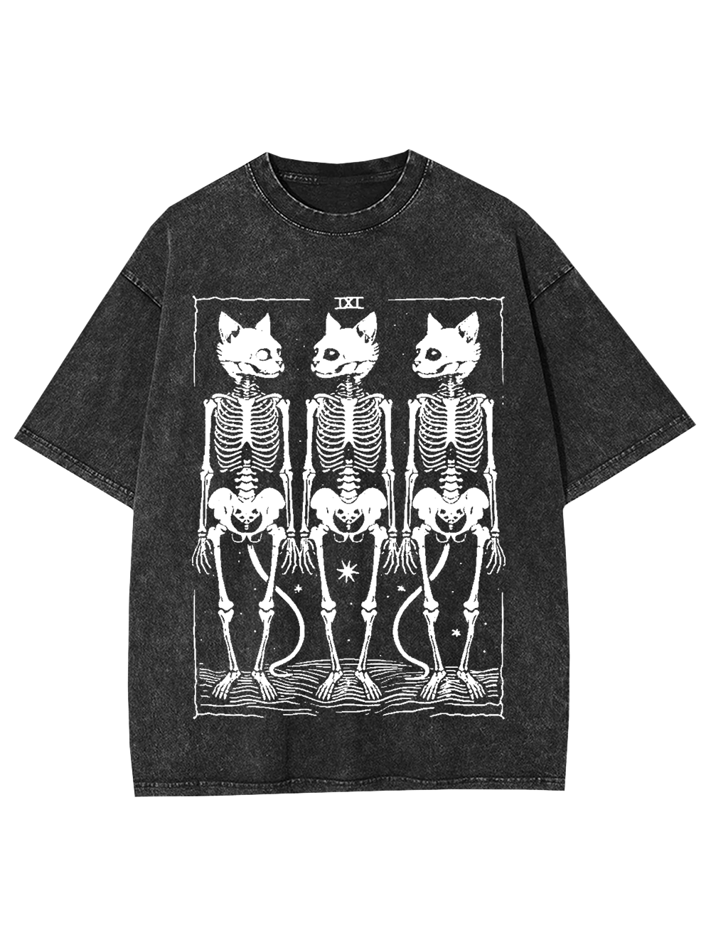 Feline Skeleton Trio Washed Tshirt