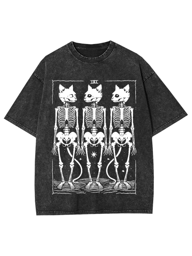 Feline Skeleton Trio Washed Tshirt