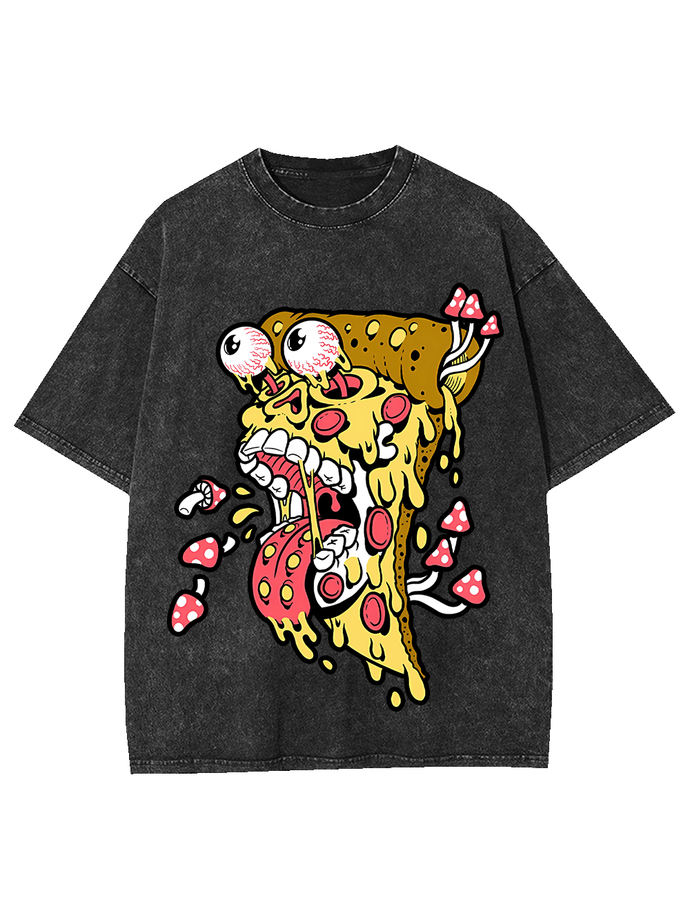 Trippy Pizza Madness Washed Tshirt-ClassyOutlaw Sale