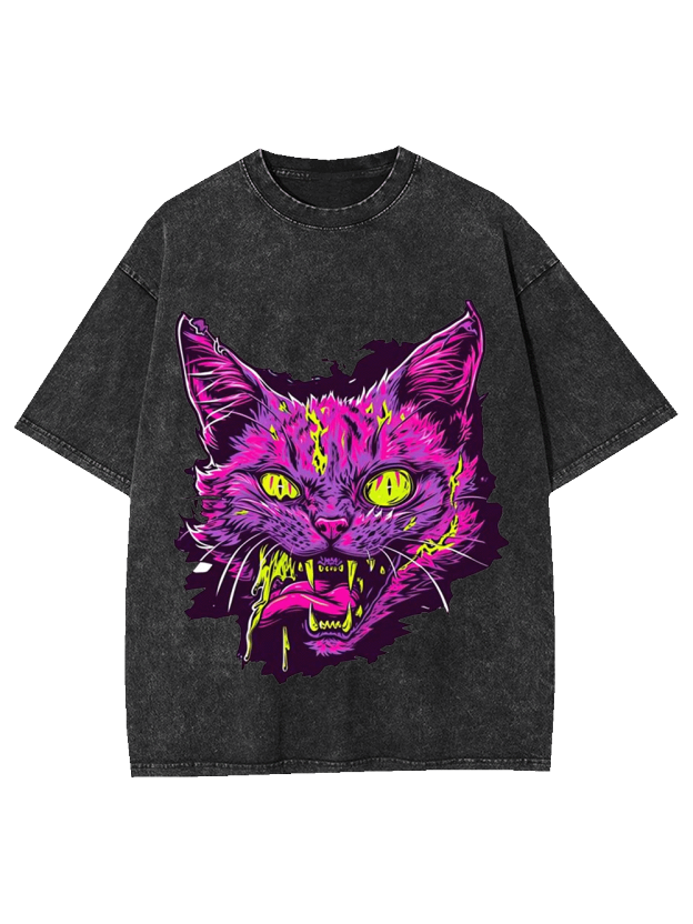 Neon Fury Cat Washed Tshirt