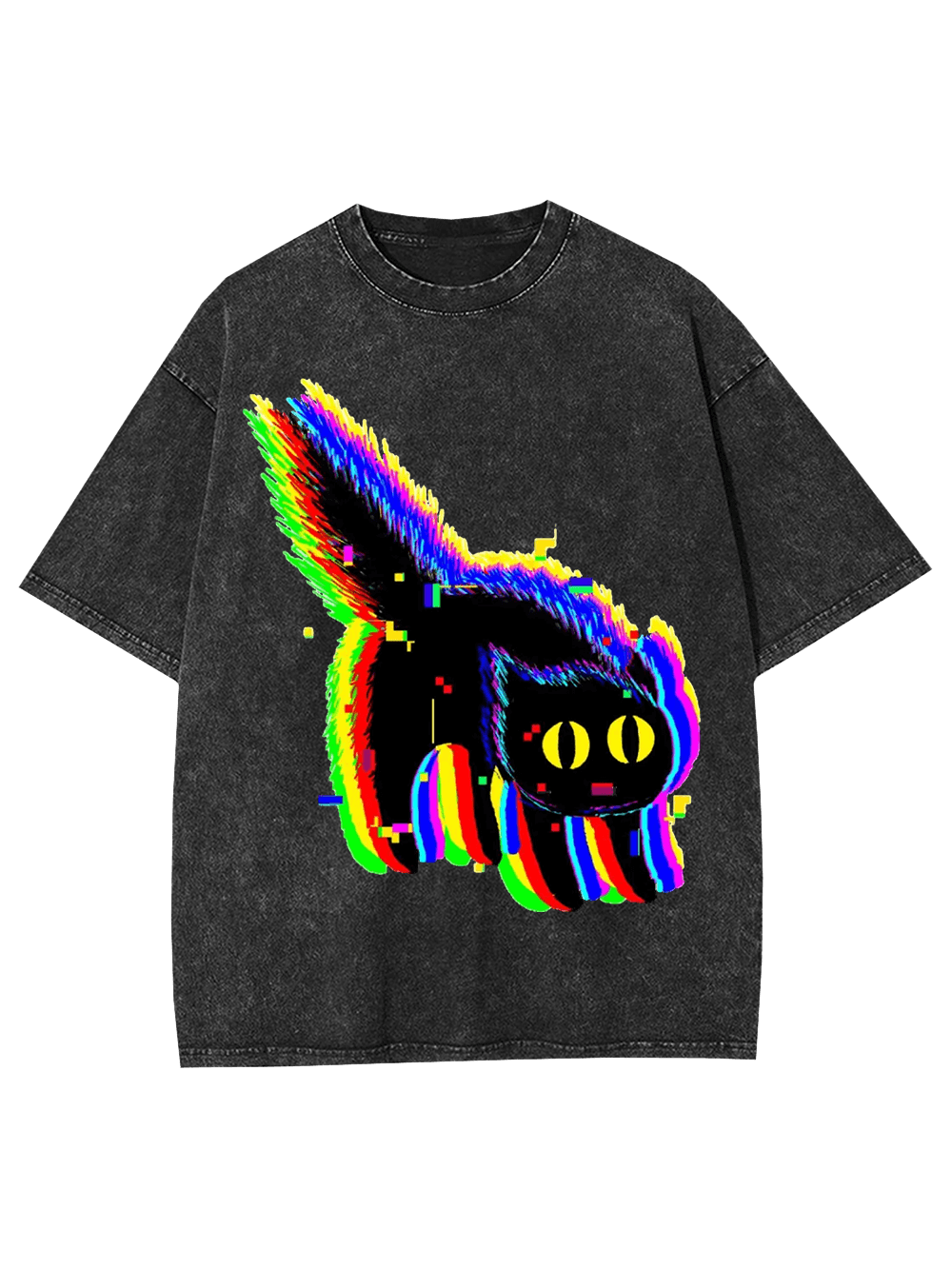 Glitchy Neon Cat Washed Tshirt