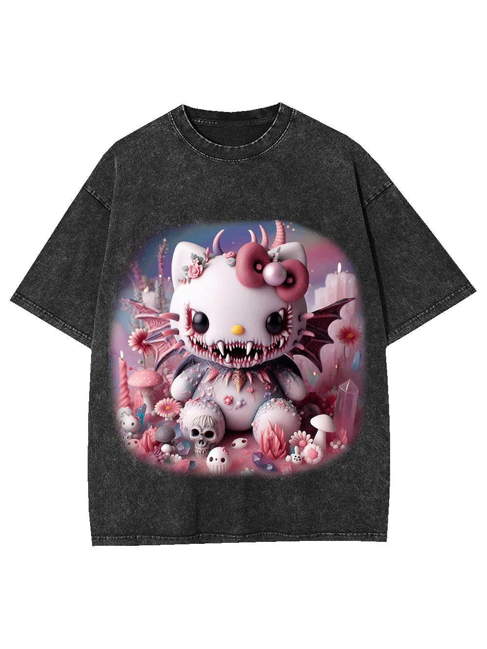 CUTE NIGHTMARE KITTY WASHED TSHIRT
