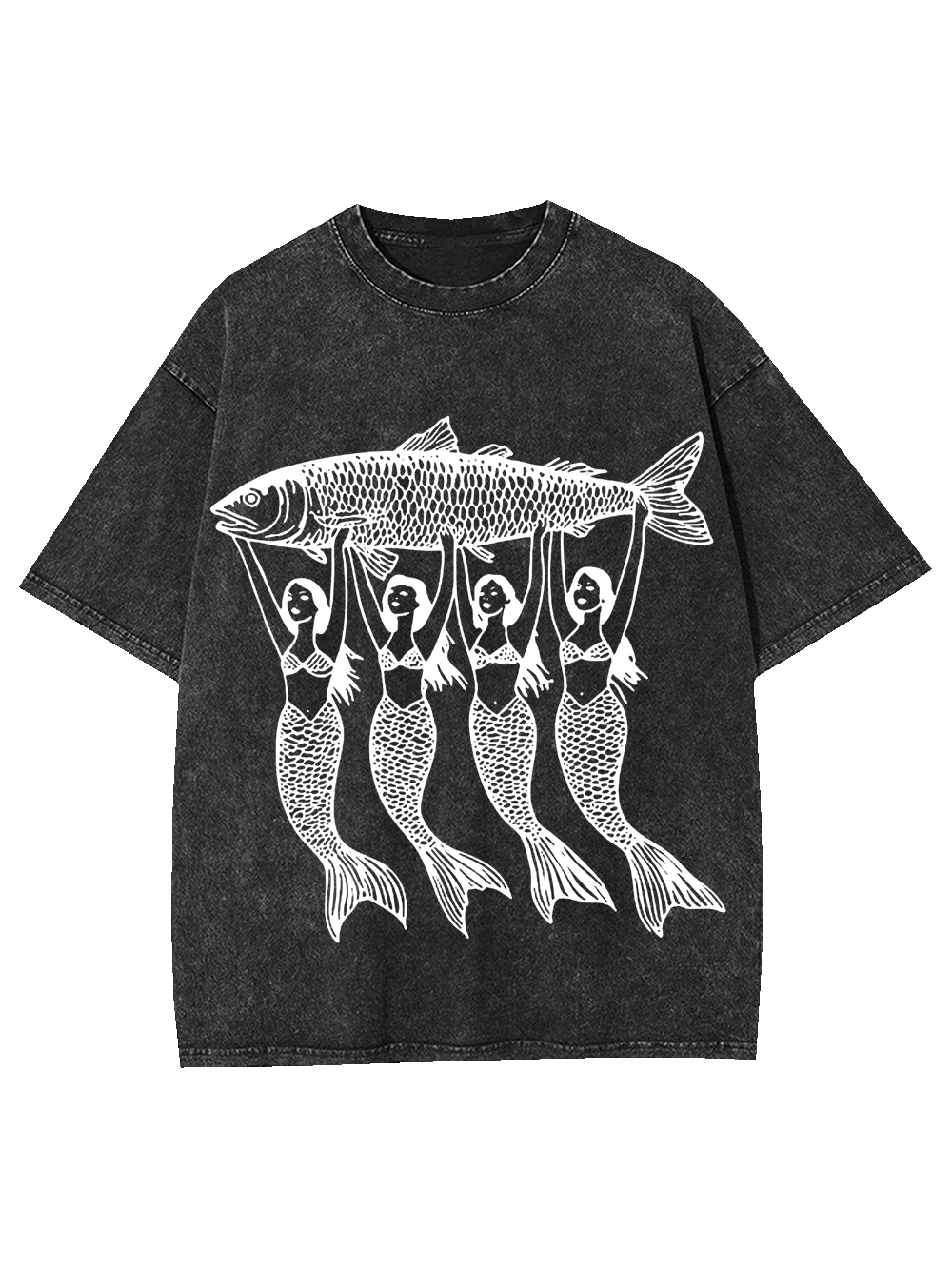 Mermaids Lifting a Fish Washed Tshirt