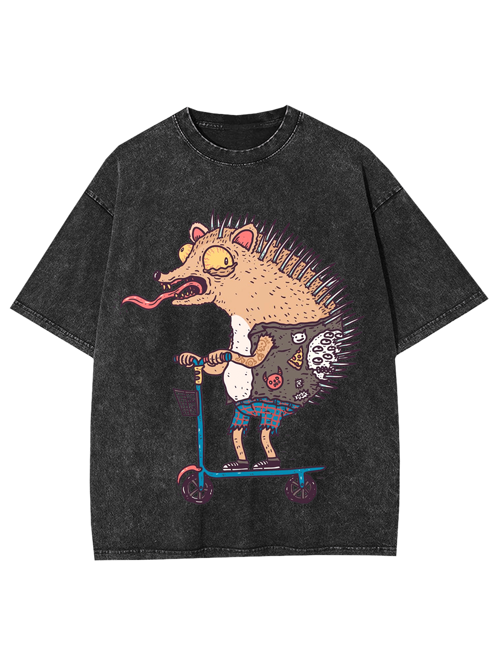 Punk Hedgehog Rider Washed Tshirt