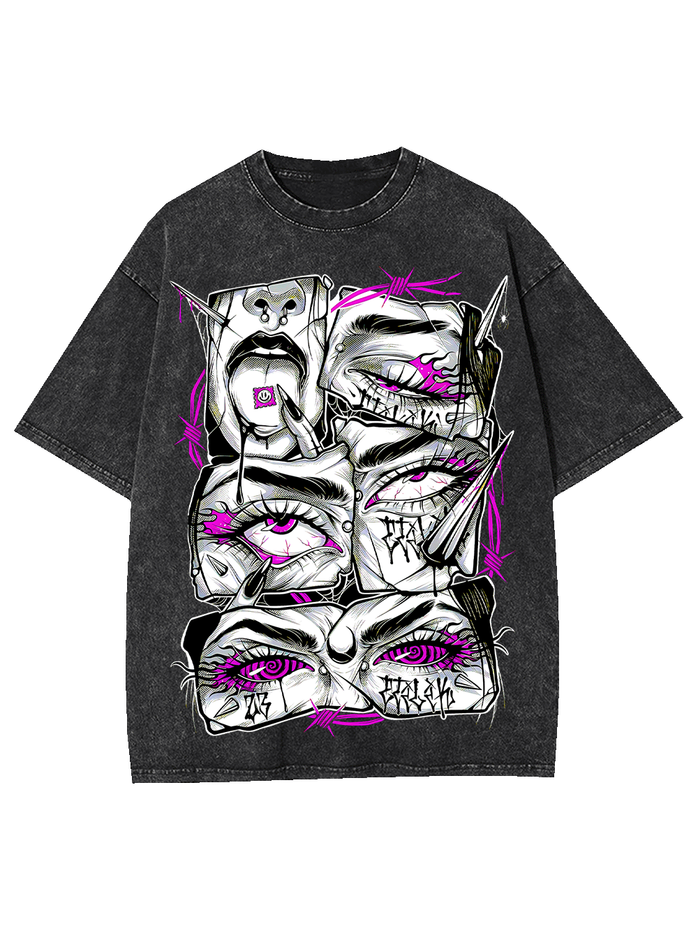 Accented Fragmented Faces Washed Tshirt