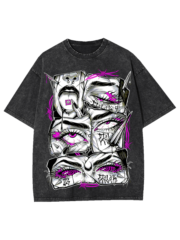 Accented Fragmented Faces Washed Tshirt