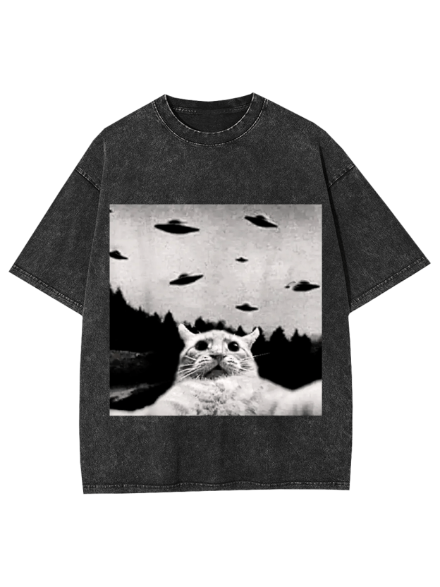 Cat Witnesses UFOs Washed Tshirt