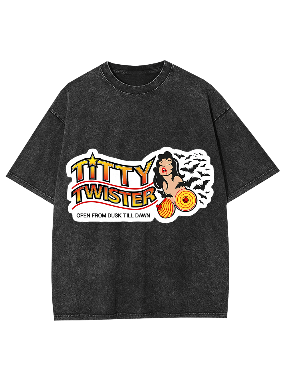 Titty Twister Open From Dusk Till Dawn Washed Tshirt-ClassyOutlaw Sale