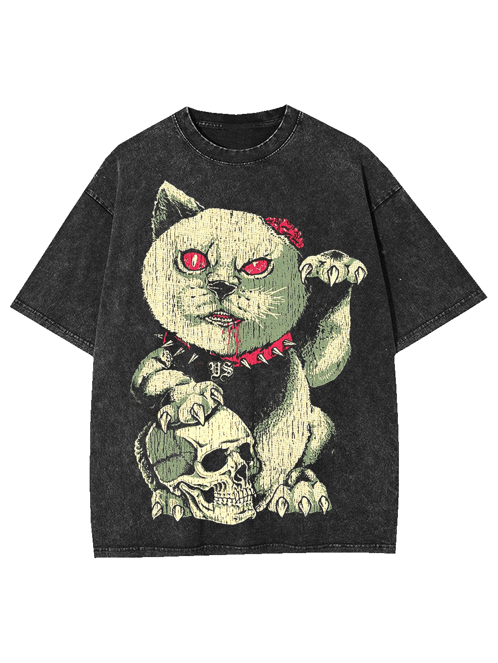 Rebel Cat with Skull Washed Tshirt
