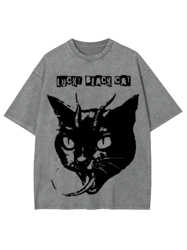 LUCKY BLACK CAT WASHED TSHIRT