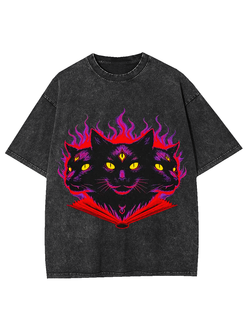 Three-Headed Mystic Cat Washed Tshirt-ClassyOutlaw Sale