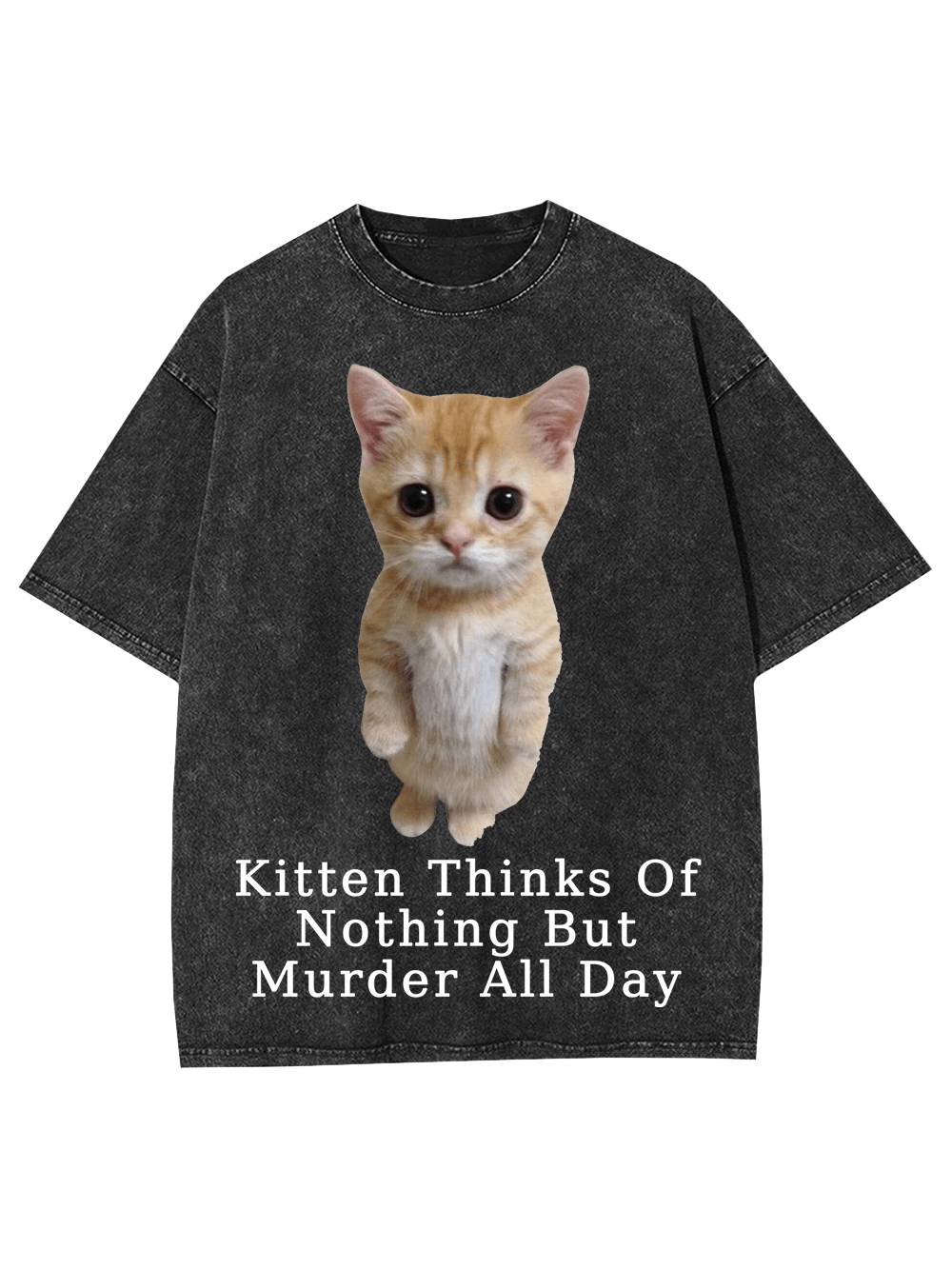 Kitten Thinks Of Nothing But Murder All Day Washed Tshirt-ClassyOutlaw