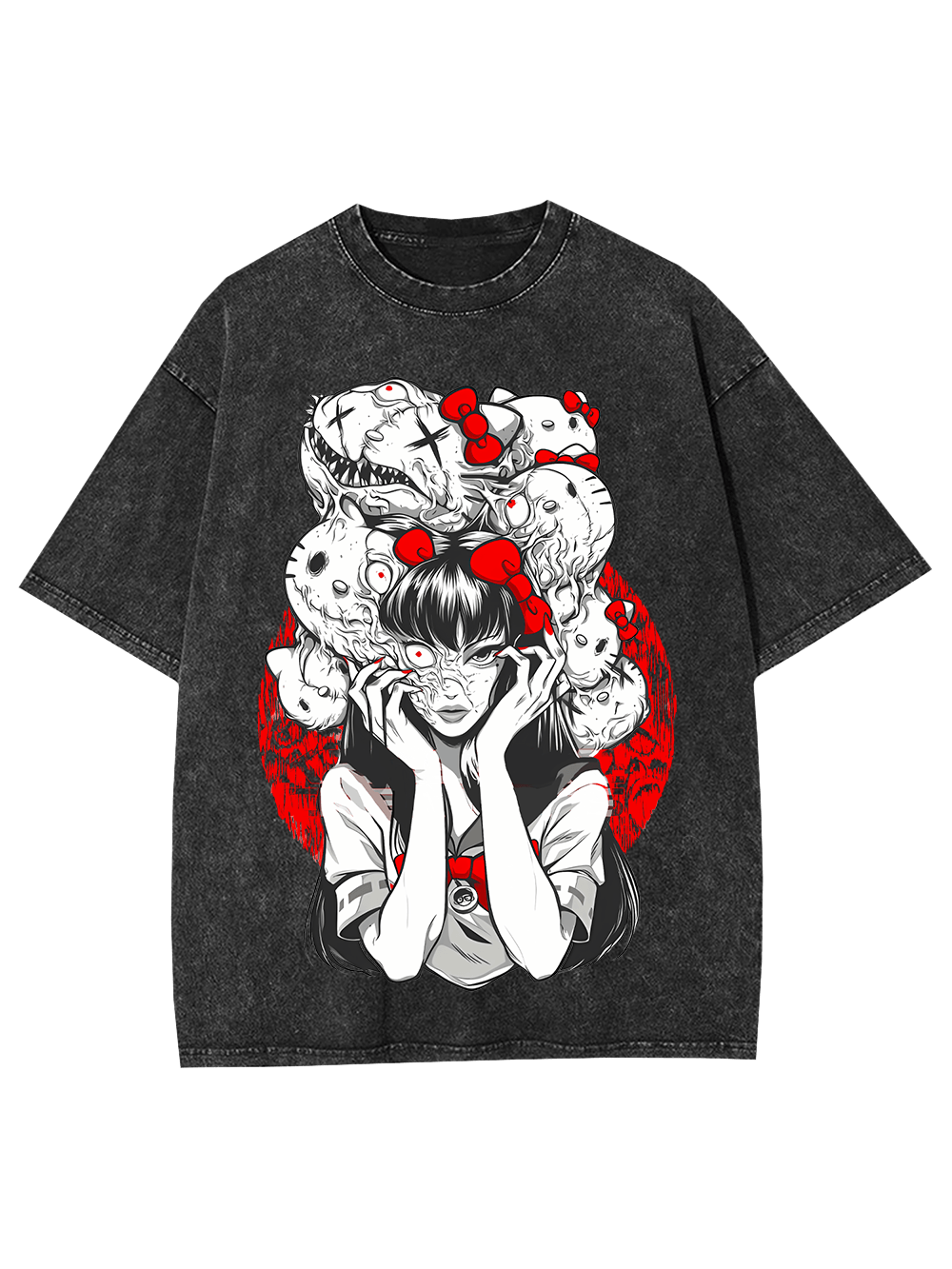 Tomie And Hello Kitty Washed Tshirt-ClassyOutlaw Sale