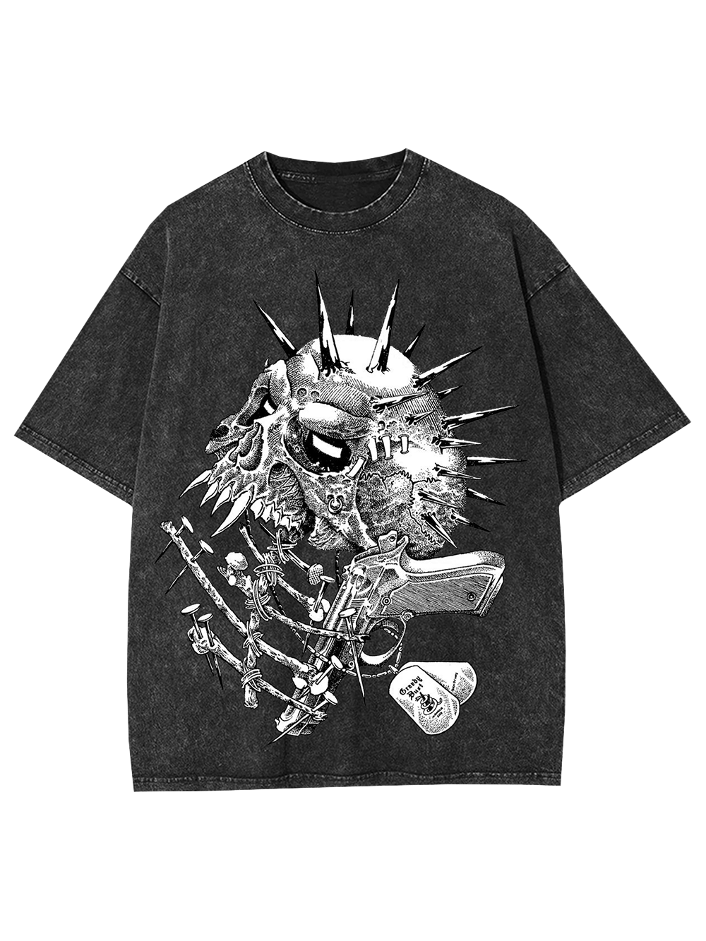 Gun And Skull Washed Tshirt