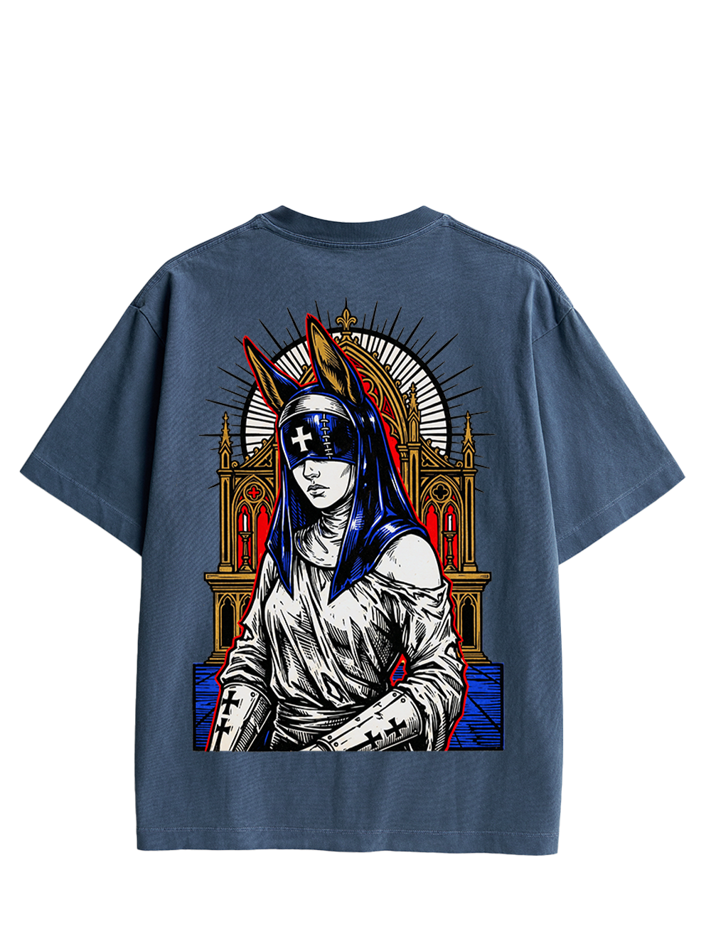 GOTHIC NUN WITH BUNNY EARS CHURCH DOUBLE SIDED PRINT WASHED TSHIRT