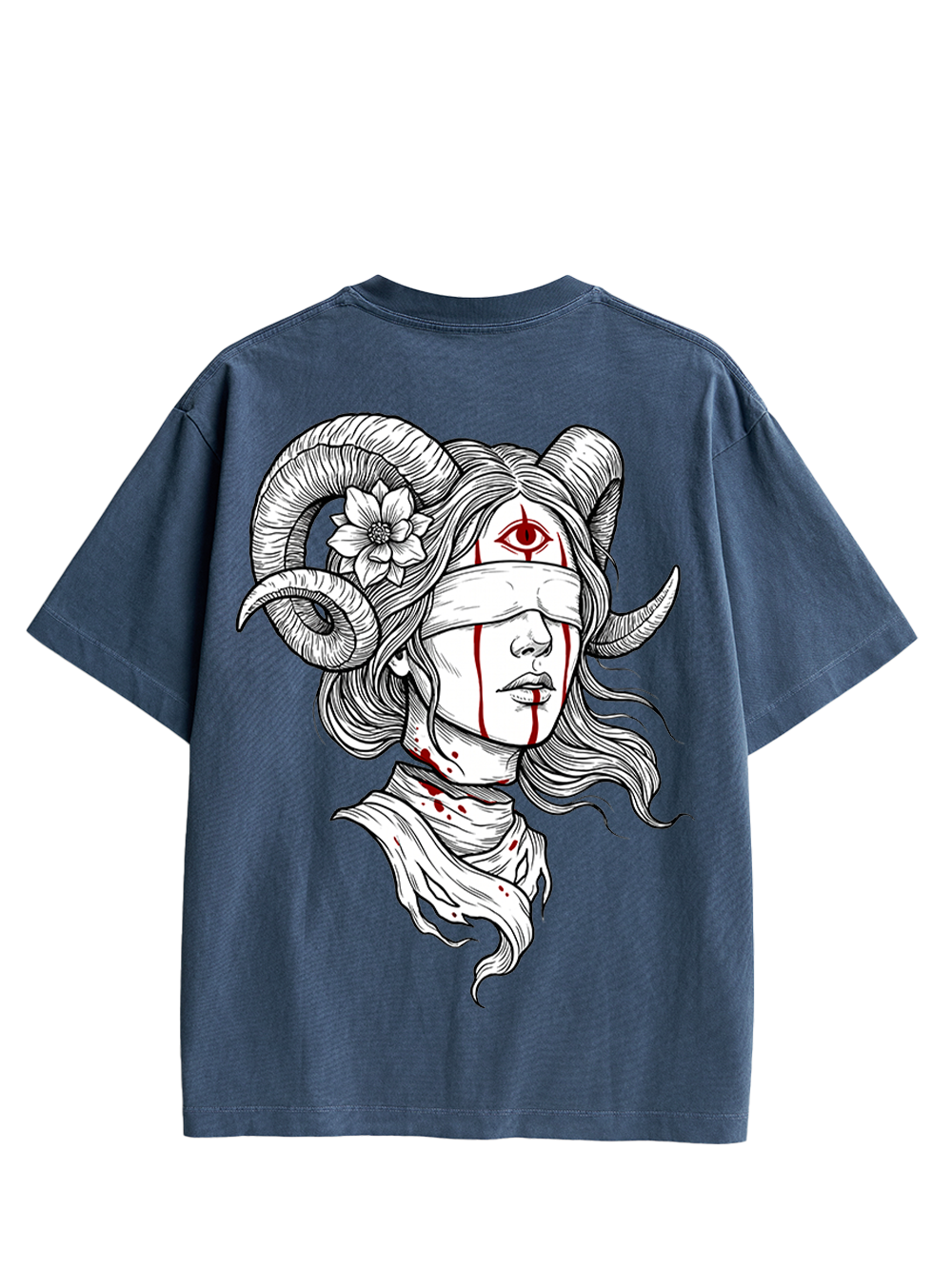 RAM HORN GIRL BLOODY NECK DOUBLE SIDED PRINT WASHED TSHIRT