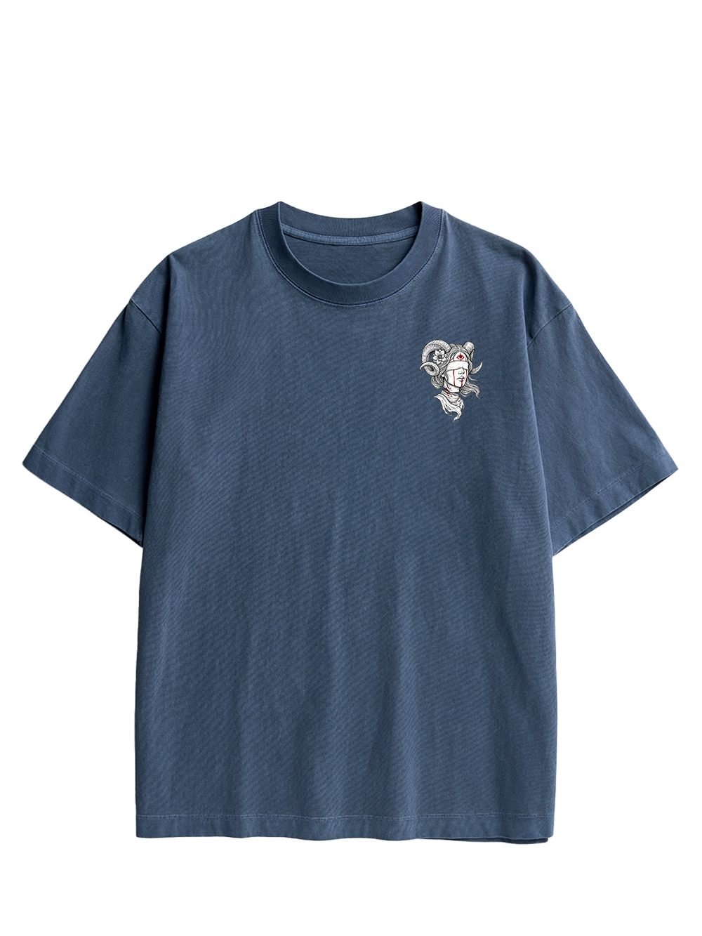 RAM HORN GIRL BLOODY NECK DOUBLE SIDED PRINT WASHED TSHIRT