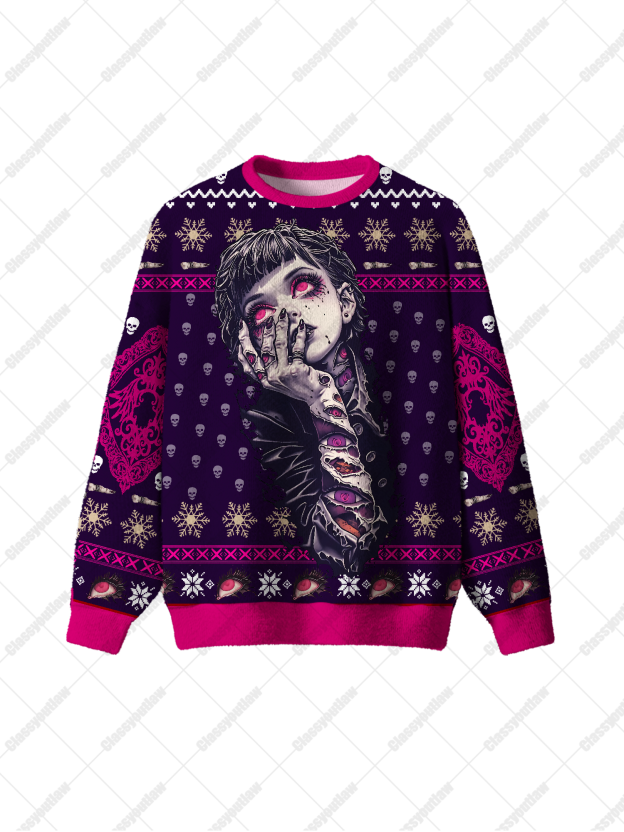 Eerie-Eyed Girl UGLY CHRISTMAS SWEATSHIRT