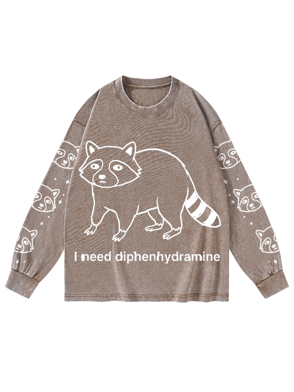 SLEEPY RACCOON WASHED LONG-SLEEVE GRAPHIC TSHIRT