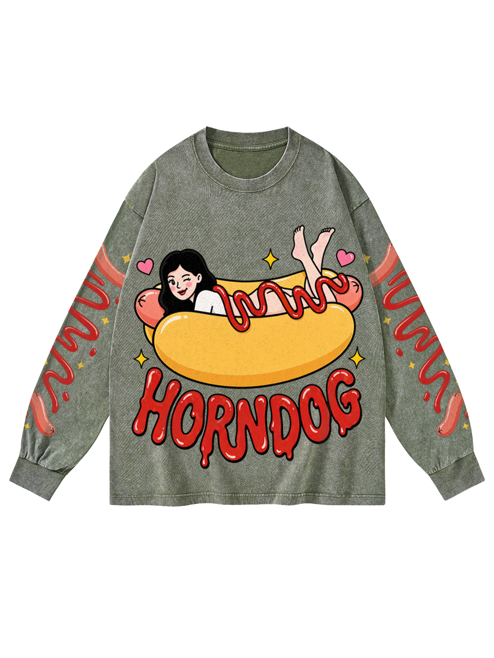 HOTDOG HORN WASHED LONG-SLEEVE GRAPHIC TSHIRT