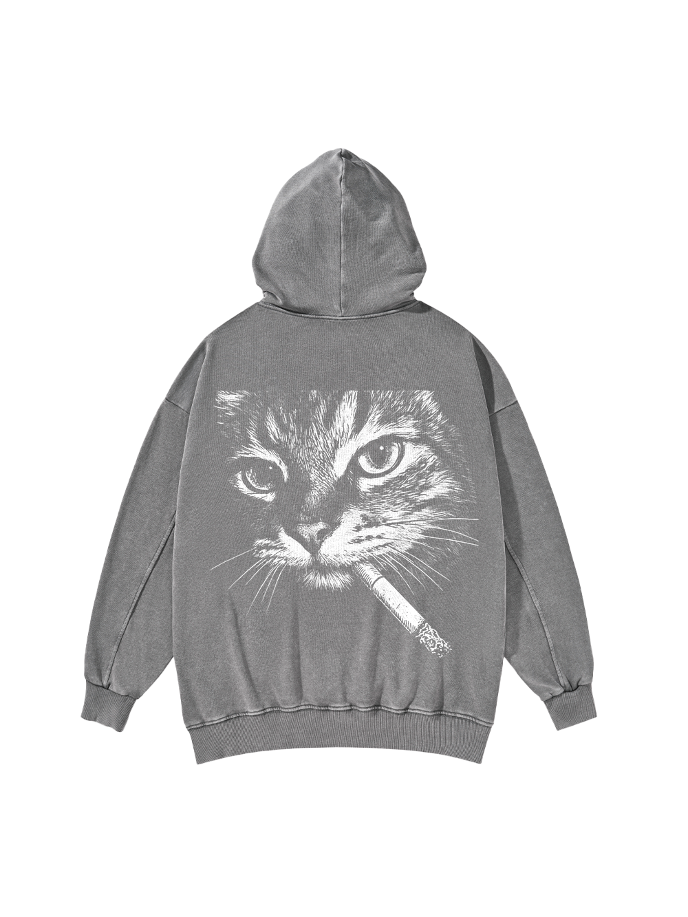CAT WITH CIGARETTE WASHED HOODIE