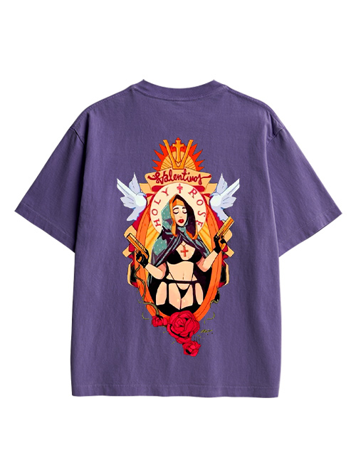 Holy Rose Rebel Double Sided Print Washed TShirt
