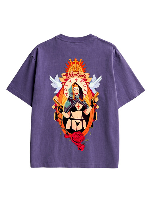 Holy Rose Rebel Double Sided Print Washed TShirt
