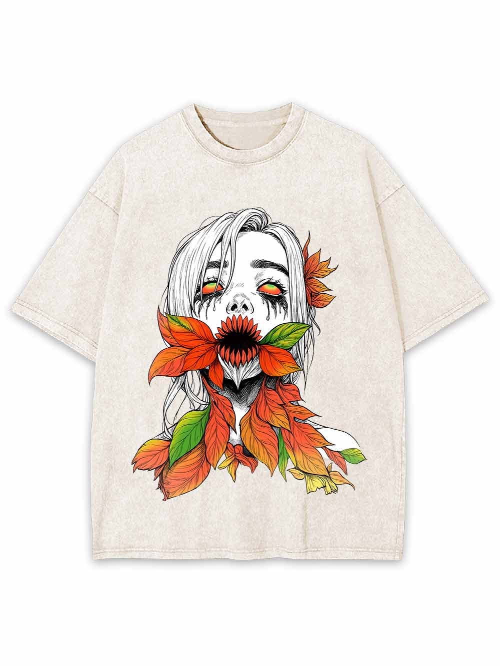 Flower Demon Autumn Leaves Washed Tshirt