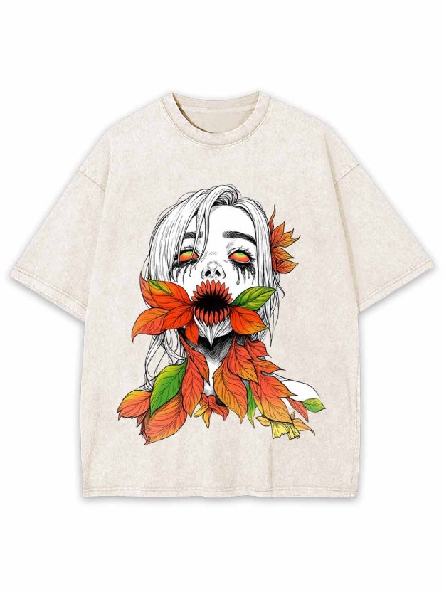 Flower Demon Autumn Leaves Washed Tshirt