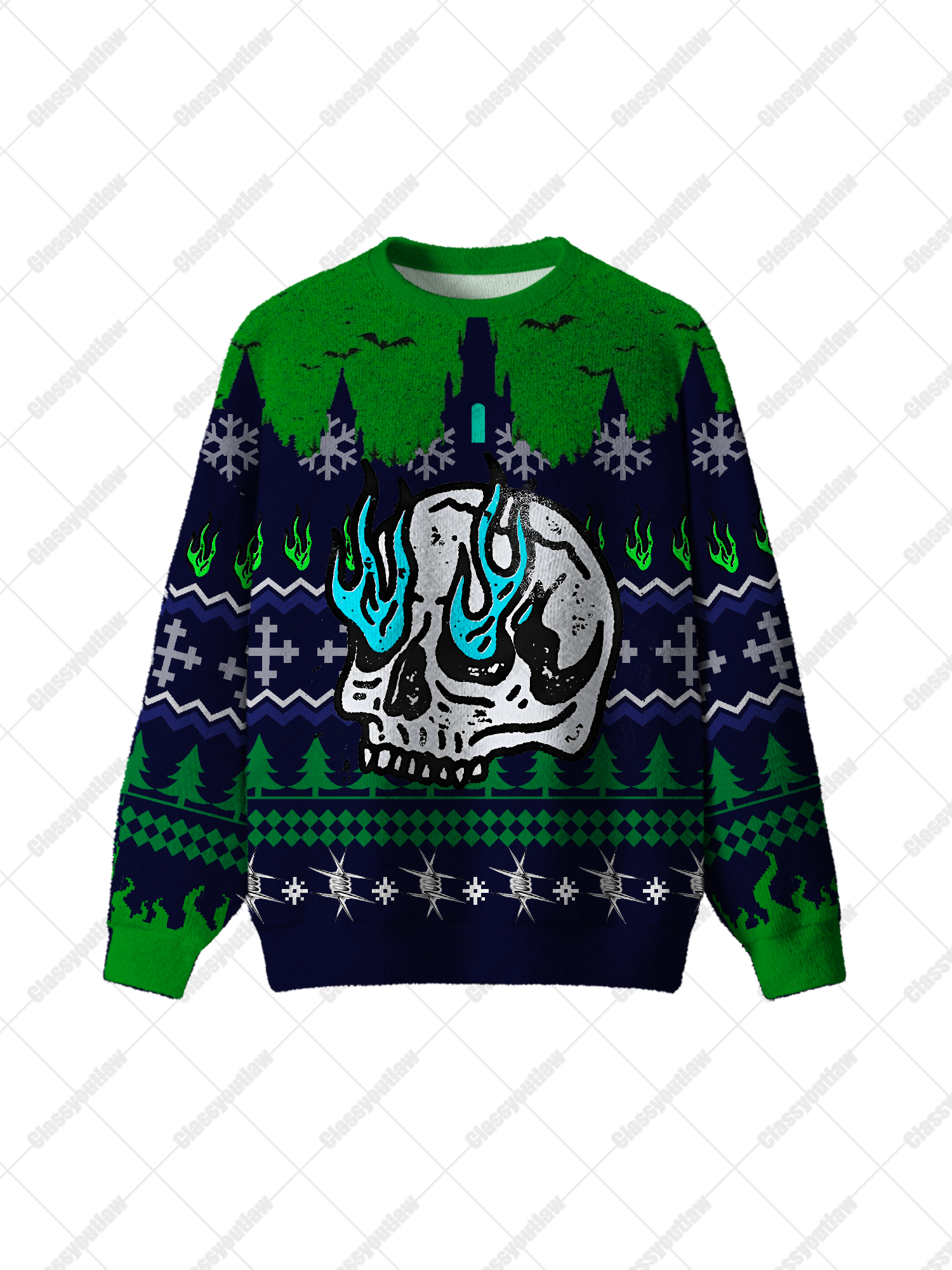 Eerie Skull UGLY CHRISTMAS SWEATSHIRT-ClassyOutlaw Sale