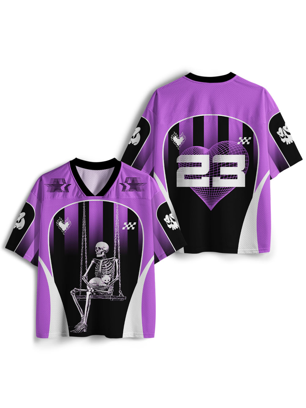 PURPLE SKELETON ON SWING MESH JERSEY