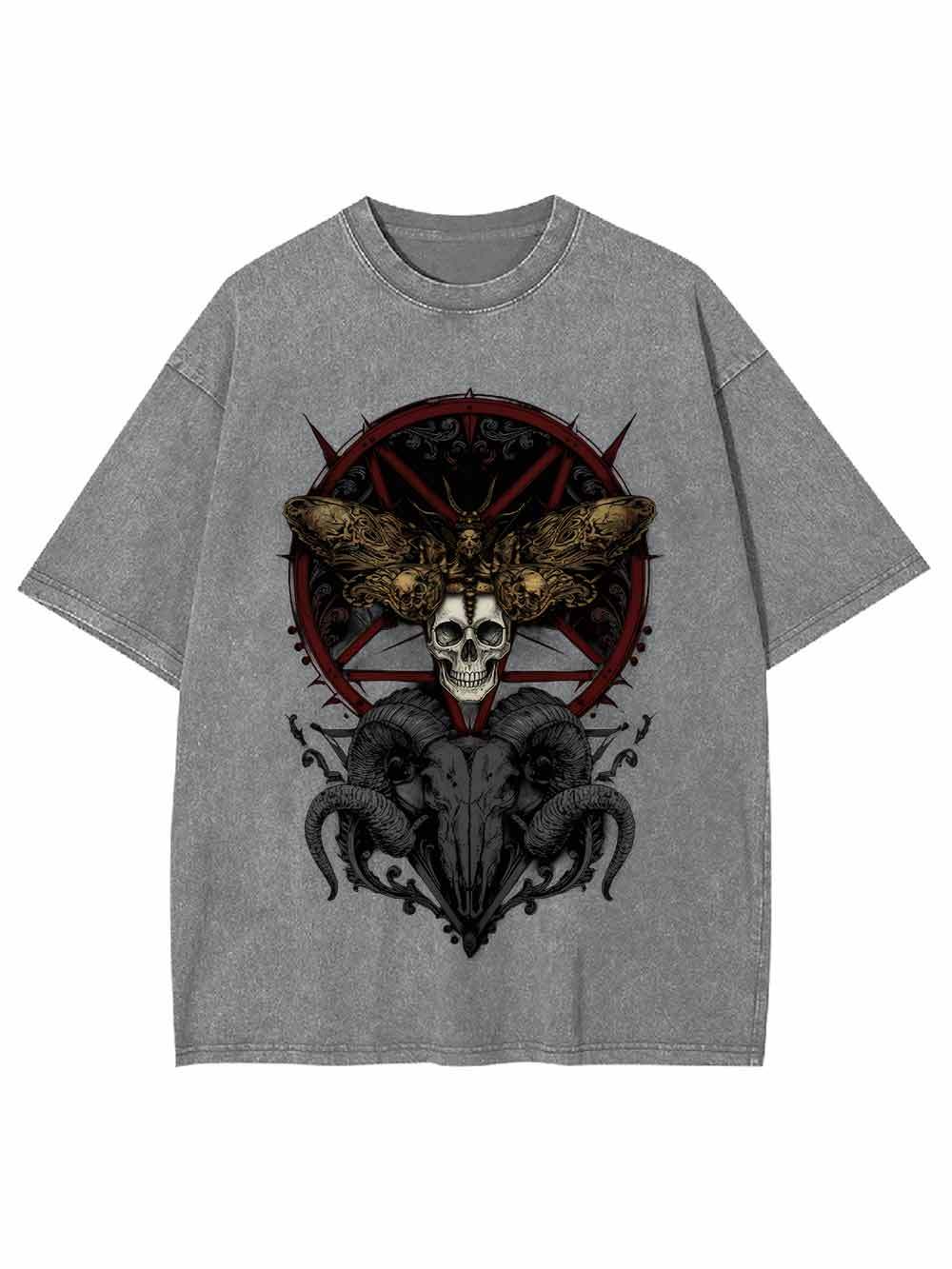 Dark Gothic Skull Goat Head Washed Tshirt