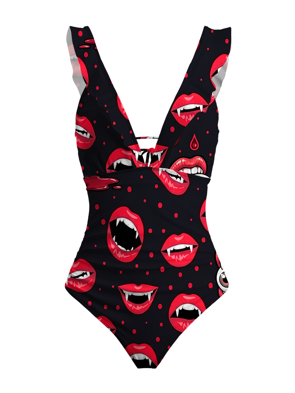 EVIL LIPS V-NECK ONE PIECE SWIMSUIT