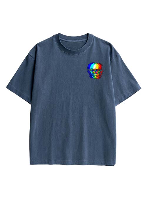 Skull Illusion Double Sided Print Washed TShirt