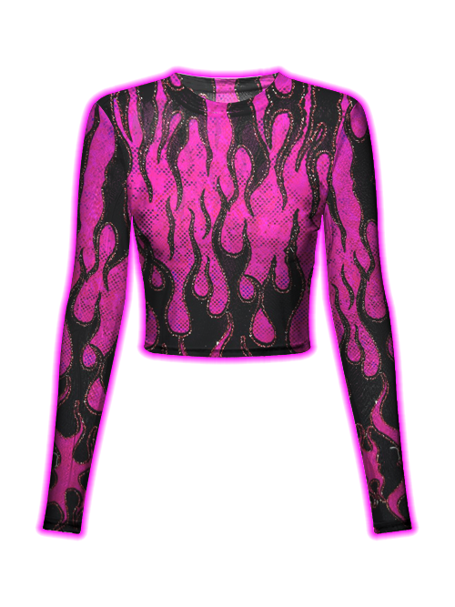 Pink Flame Pattern Mesh Top