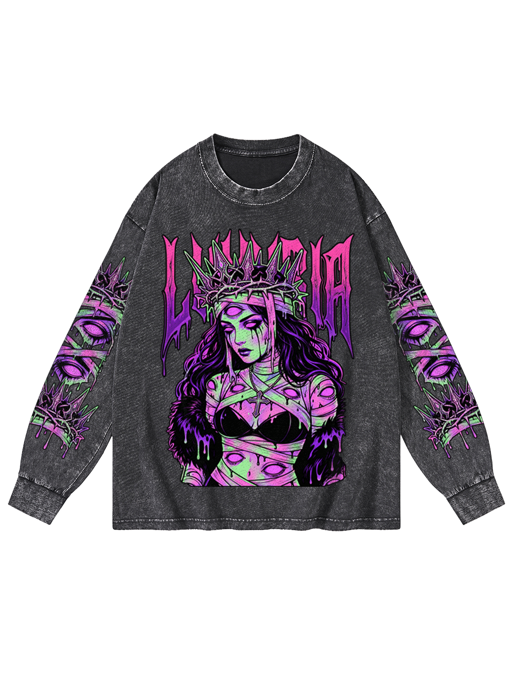 LUXURIA DARK WASHED LONG-SLEEVE GRAPHIC TSHIRT