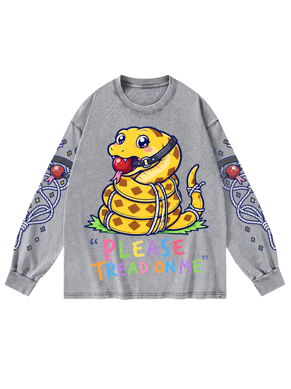 CUTE SNAKE WASHED LONG-SLEEVE GRAPHIC TSHIRT