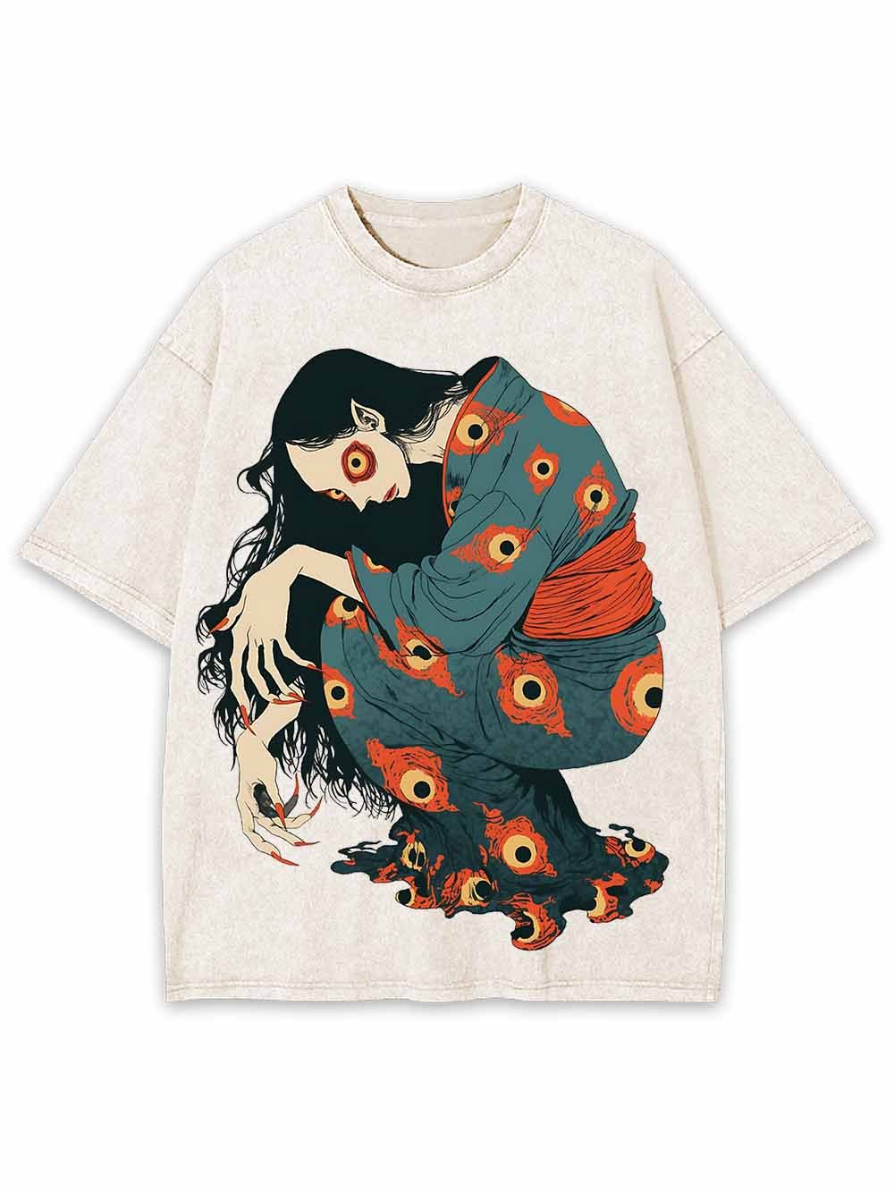 Eye Patterned Woman Washed Tshirt