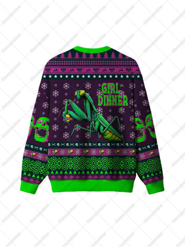 Praying Mantis Girl Dinner UGLY CHRISTMAS SWEATSHIRT