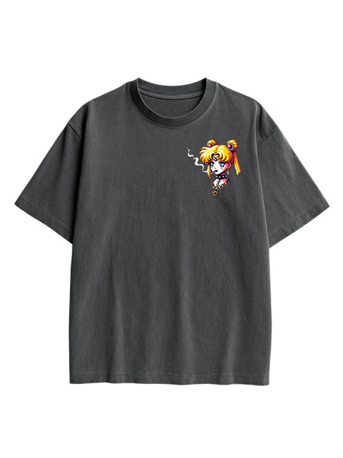 Punk Moon Double Sided Print Washed T-Shirt