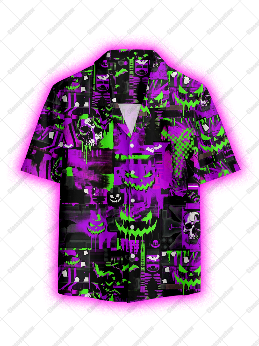 HALLOWEEN GRAFFITI BUTTON UP POCKET SHIRT