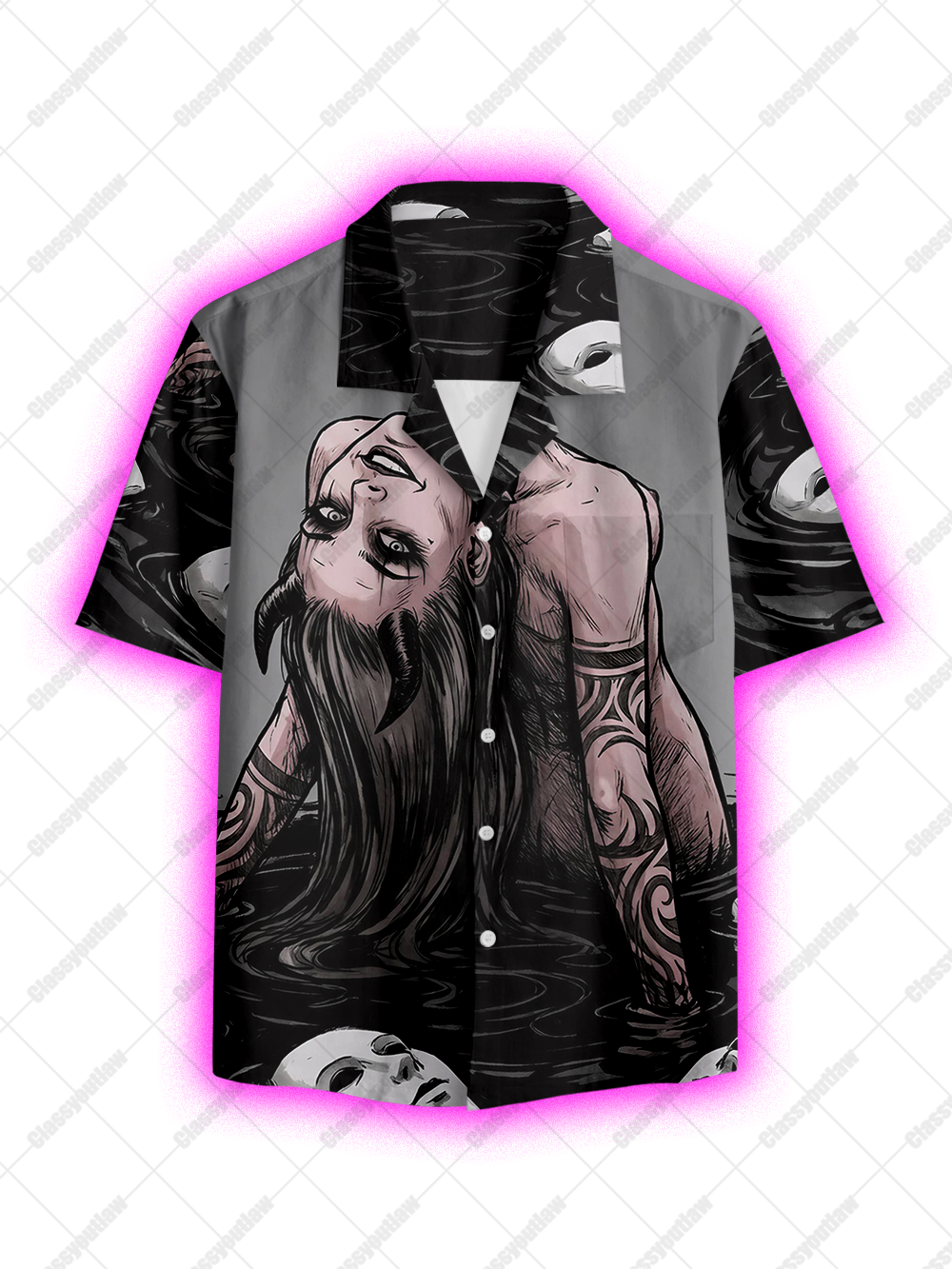 LONG-HAIRED GIRL WITH DESIRES BUTTON UP POCKET SHIRT