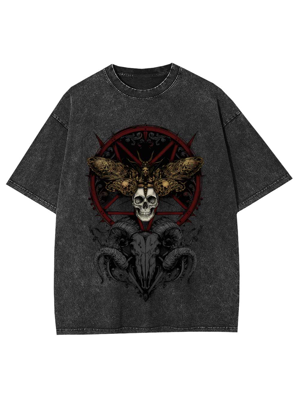 Dark Gothic Skull Goat Head Washed Tshirt