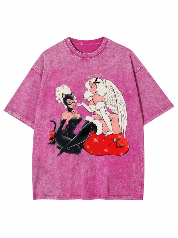 Catwoman And Angel Washed Tshirt